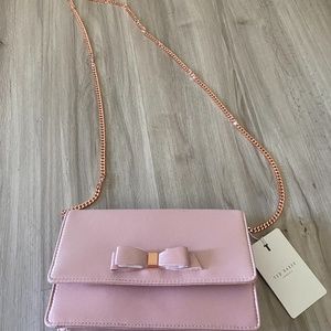 TED BAKER Eveelyn Bow Satin Evening Bag  Pink-new